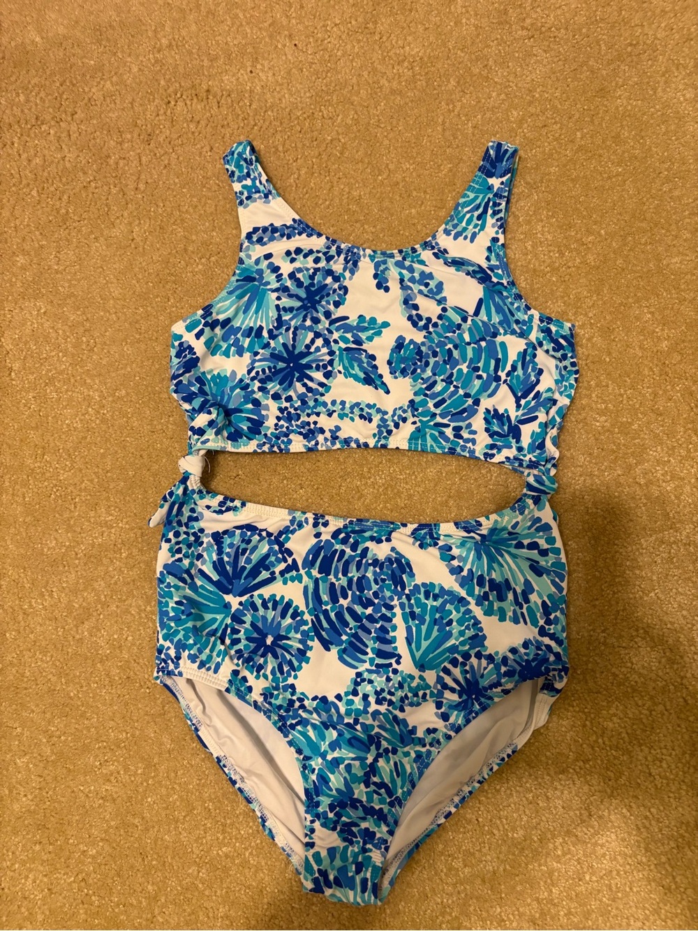 Lilly Pulitzer Blue & Turquoise Floral One-Piece Swim with Side Tie